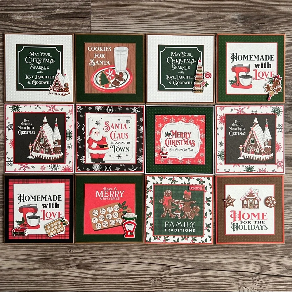 Handmade Christmas Holiday Greeting Cards Set of 12 5.5”x5.5” With Envelopes